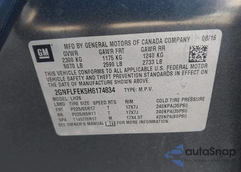 2017 Chevrolet Equinox Lt z USA, uszkodzony, nr VIN 2GNFLFEK5H6174834